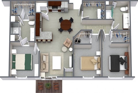 3D floorplan 3BD2BA Unit H